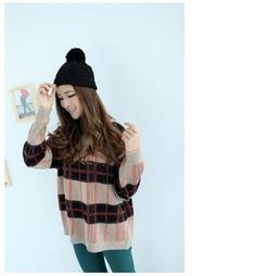 韓風(fēng)新寵 e品7802條紋格子針織衫，解鎖秋日時(shí)尚穿搭新靈感